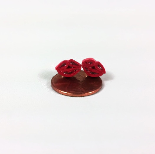 red lips stud earrings paper quilled handmade
